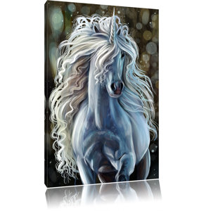 Home Loft Concept Leinwandbild Trapendes weißes Einhorn | Wayfair.de